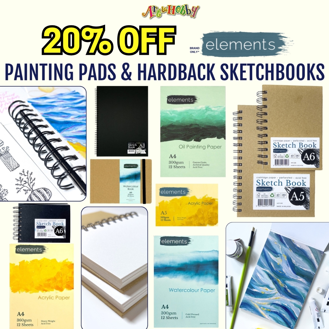 Sketch, paint, and create with 20% OFF all Elements artist's pads and hardback sketchbooks at Art & Hobby