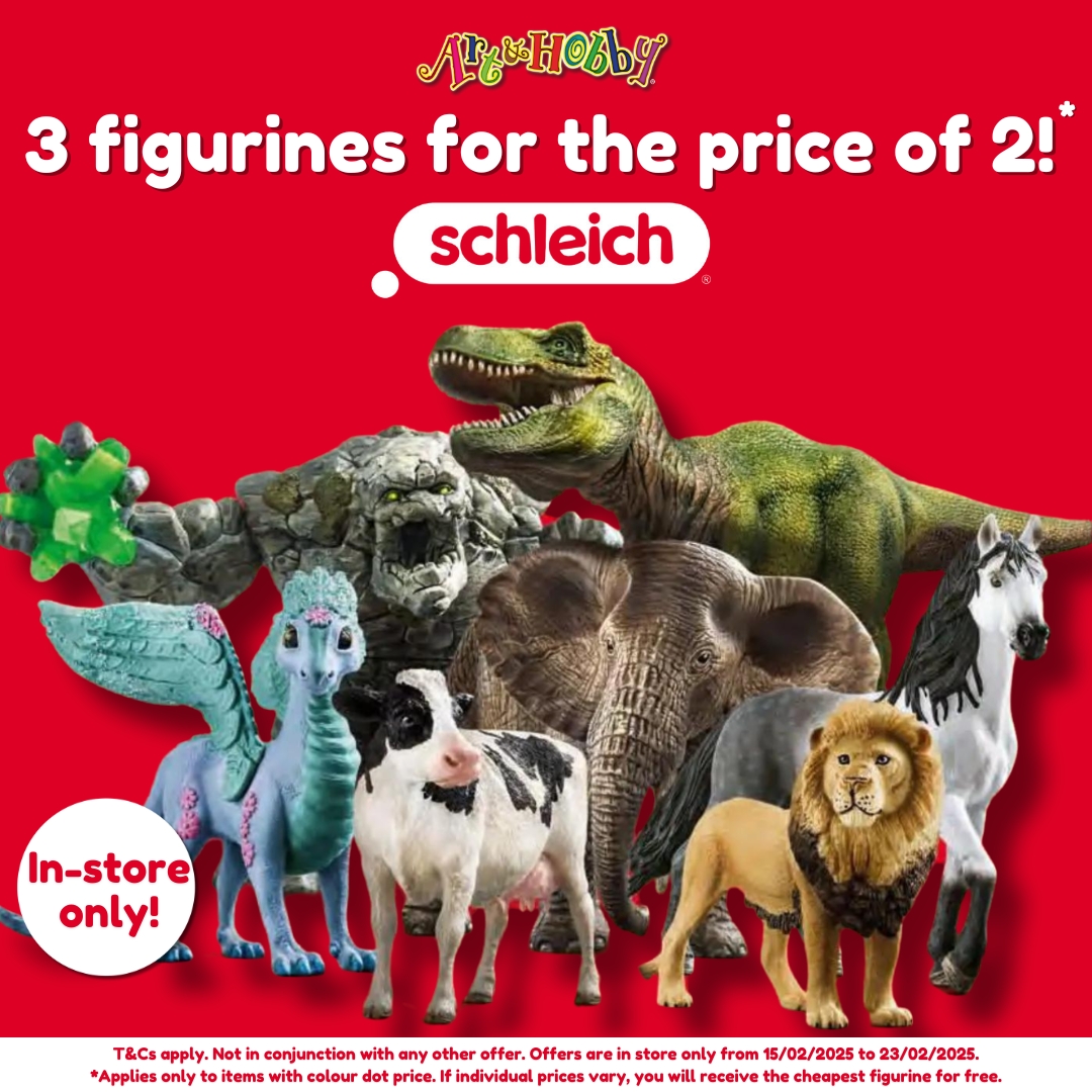 Spark your child's curiosity about the animal kingdom with this special offer – get 3 Schleich figurines for the price of 2* this week at Art & Hobby!